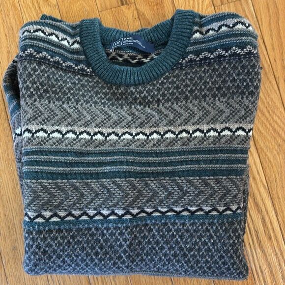 Vintage Gap Icelandic Lambswool Crewneck Gray Fair Isle Sweater Mens Medium Tall - Picture 1 of 8